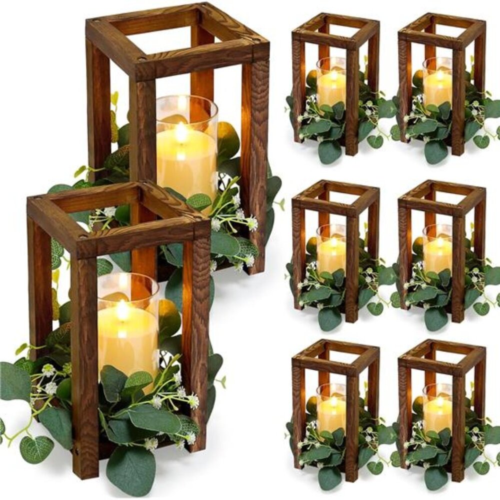 New 18 Pcs Wooden Wedding Lantern Centerpiece - Rustic Candle Lantern
